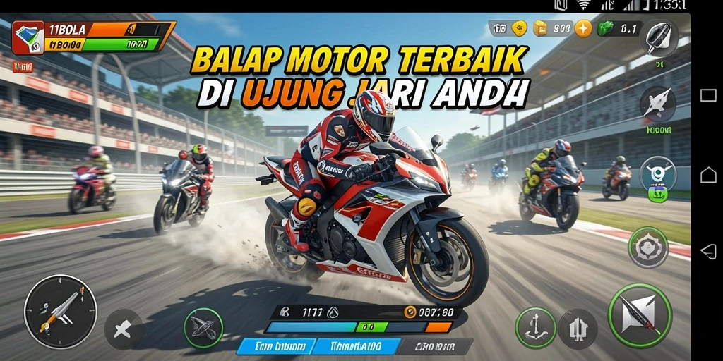 Screenshot gameplay 11BOLA menampilkan balapan motor yang mendebarkan.