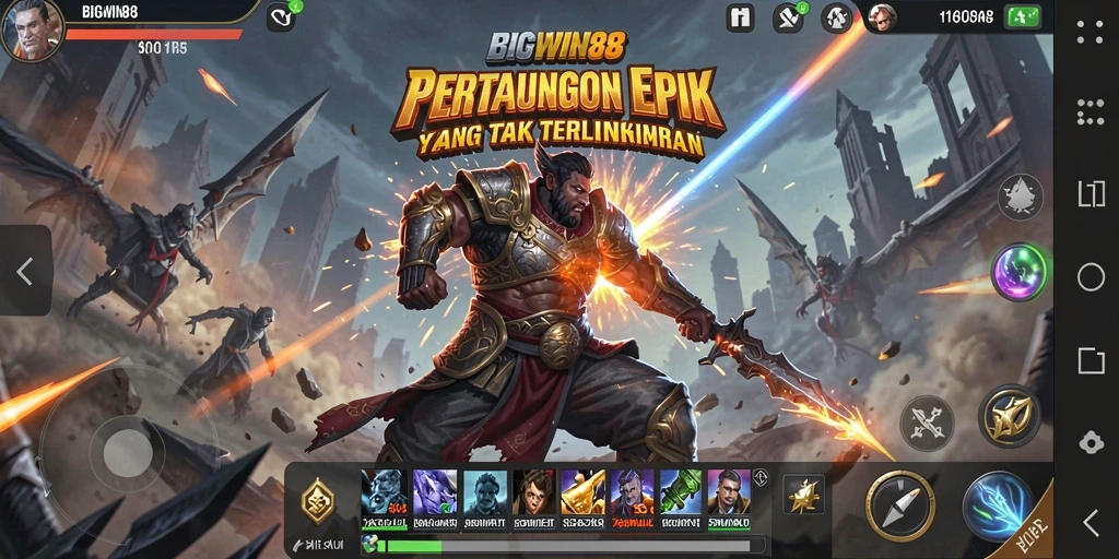 Screenshot gameplay <strong>BIGWIN88</strong> menampilkan pertarungan yang intens dan karakter yang dinamis.