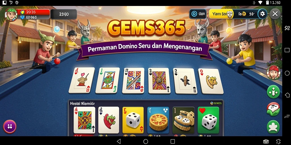 Screenshot gameplay GEMS365 yang menampilkan aksi seru permainan Domino.