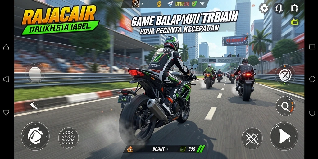 Gameplay mendebarkan dalam balapan motor cepat dan kompetitif.