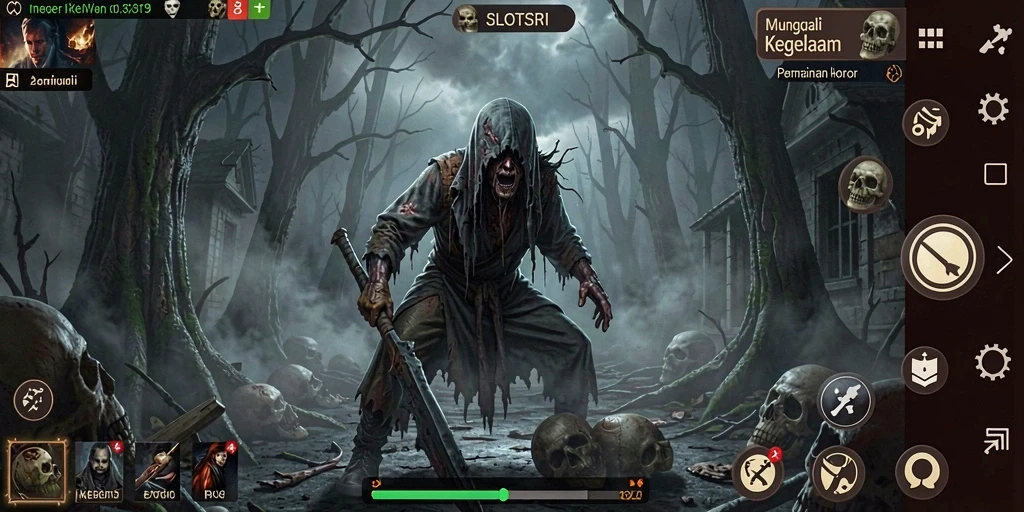 Gameplay menegangkan SLOTSRI dengan simbol horor yang menakutkan.